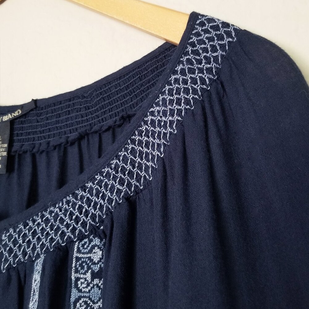 Lucky Brand Embroidered Mini Peasant Dress Long Sleeve Drop Waist Blue XL Cotton - Picture 13 of 14